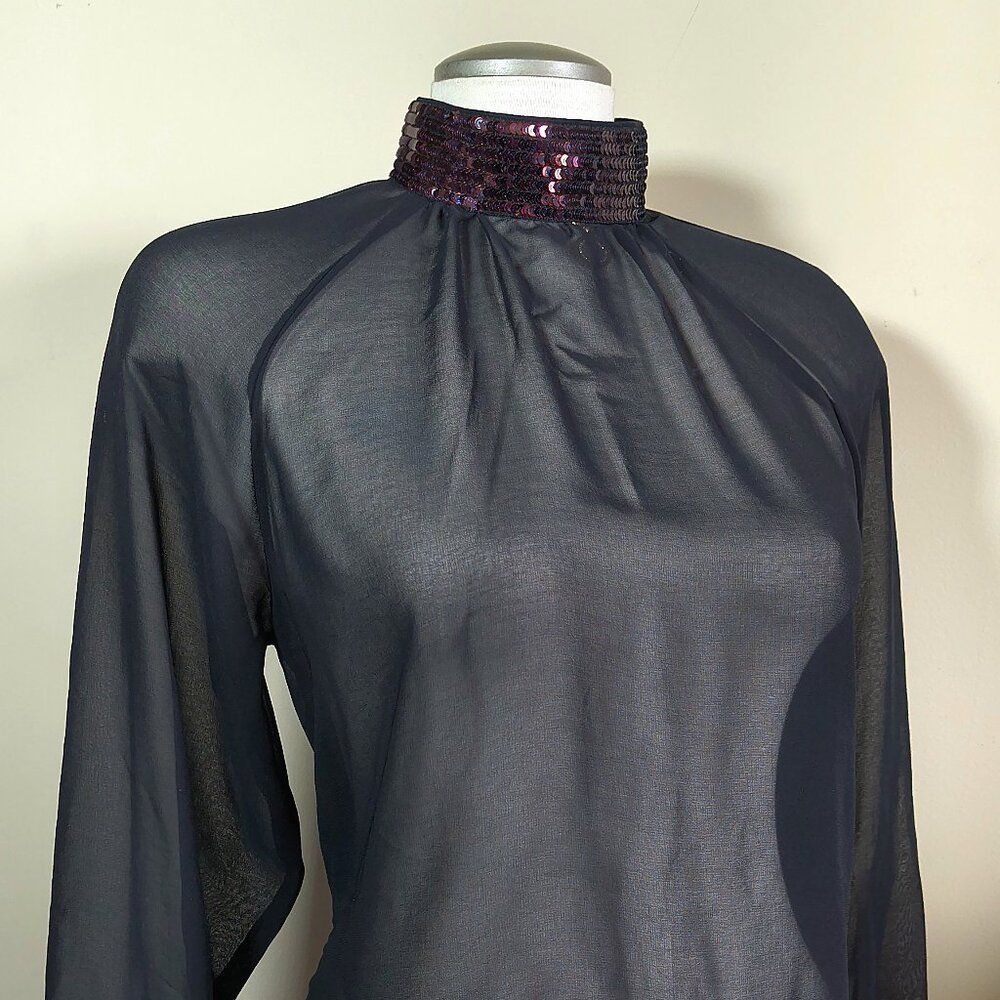 Black Sheer Top Beaded Sequined Collar